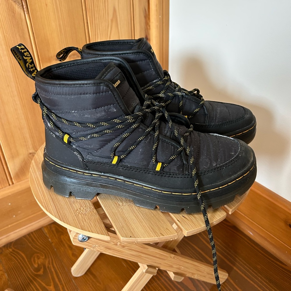 Dr. Martens Black Quilted Boots with Yellow Details